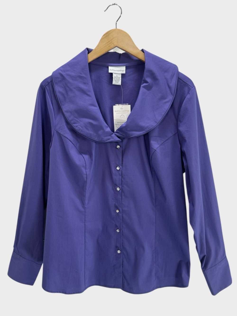 Soft Surroundings Elizabeth Purple Wired Collar Crystal Button Blouse Mature XL